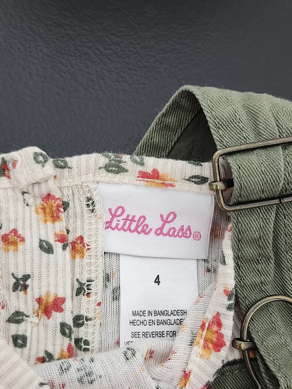 Girls 4 Olive Green Floral Embroidered Overall Shorts Set Shortalls 2 Piece Set - Picture 6 of 10